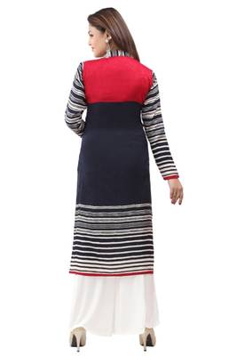Dark blue cotton printed long kurtis with long sleeve 2