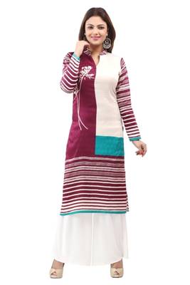 Majenta  cotton printed long kurtis with long sleeve 1
