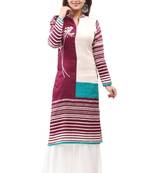 Majenta  cotton printed long kurtis with long sleeve