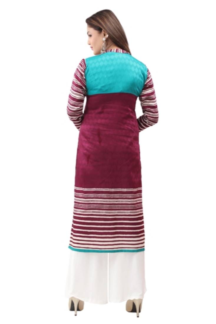 Majenta  cotton printed long kurtis with long sleeve