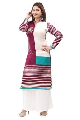 Majenta  cotton printed long kurtis with long sleeve 3