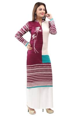 Majenta  cotton printed long kurtis with long sleeve 4