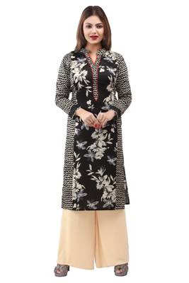 Black cotton printed long kurtis with long sleeve 1