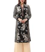 Black cotton printed long kurtis with long sleeve