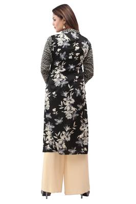 Black cotton printed long kurtis with long sleeve 2