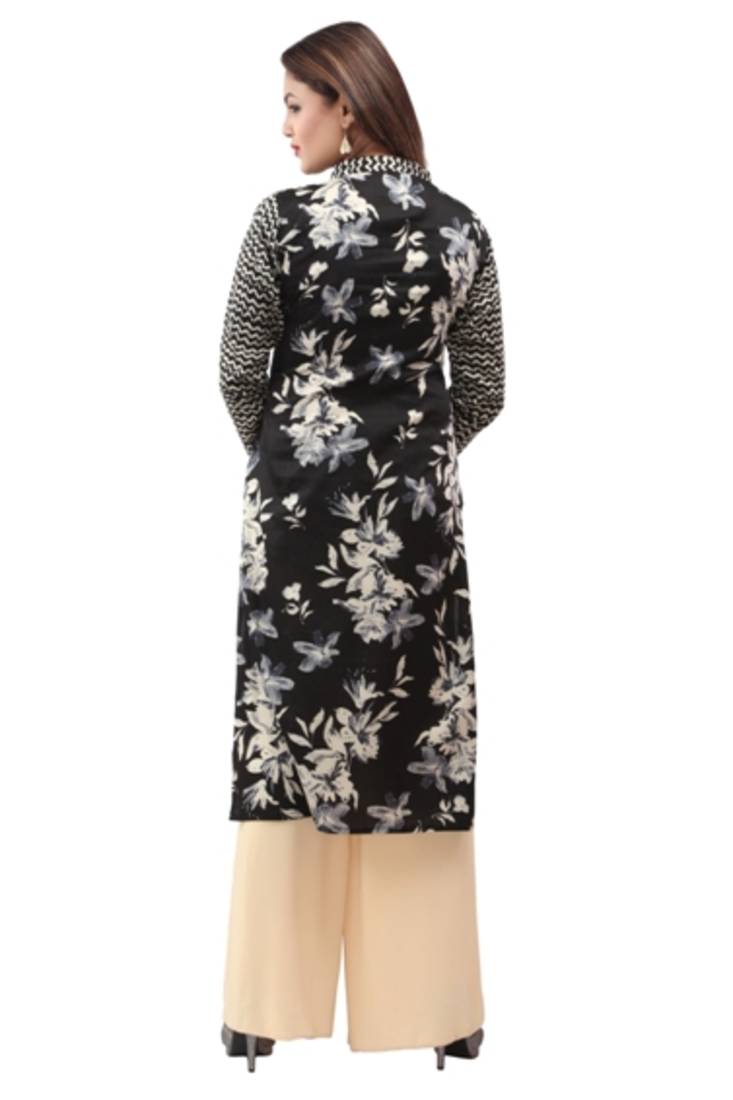 Black cotton printed long kurtis with long sleeve