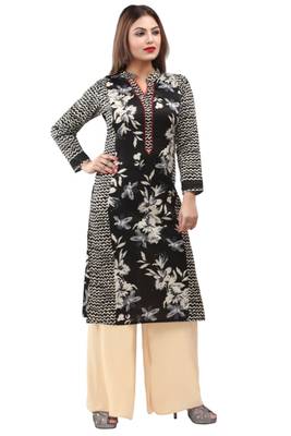 Black cotton printed long kurtis with long sleeve 4
