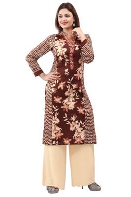 Brown  cotton printed long kurtis with long sleeve 4