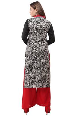 Black and white cotton printed long kurtis with long sleeve 2