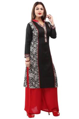 Black and white cotton printed long kurtis with long sleeve 4