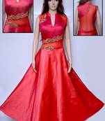 pink embroidered art silk party wear gown