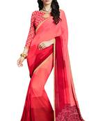 pink printed georgette saree with blouse