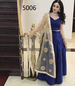 Blue plain silk unstitched lehenga