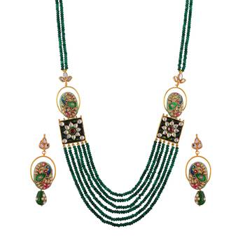 Green Emerald Vintage Look Royal Classic Designer Tanjore Work Necklace 1