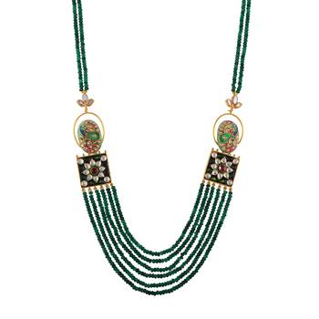 Green Emerald Vintage Look Royal Classic Designer Tanjore Work Necklace 3