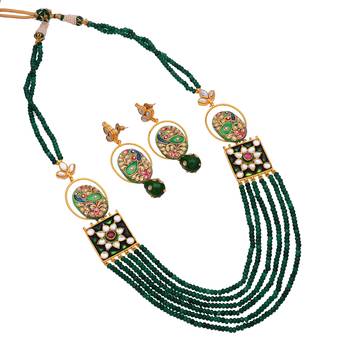 Green Emerald Vintage Look Royal Classic Designer Tanjore Work Necklace 4
