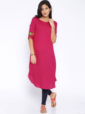 Fushcia  printed cotton  kurti 1