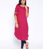 Fushcia  printed cotton  kurti