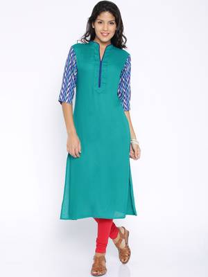 Sea Blue printed cotton  kurti 1