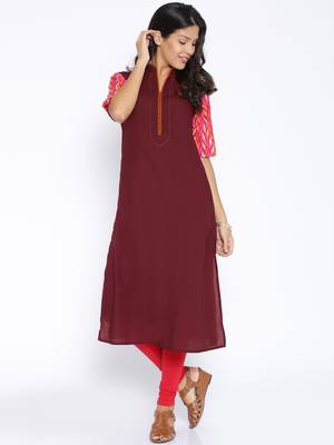 Maroon printed cotton  kurti 1