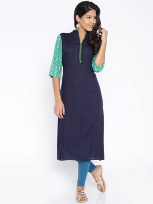 Navy Blue  printed cotton  kurti 1