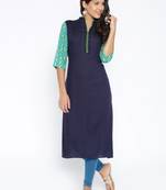 Navy Blue  printed cotton  kurti