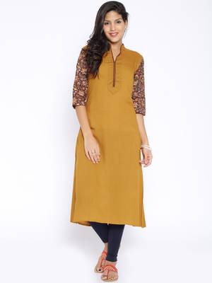 yellow printed cotton  kurti 1