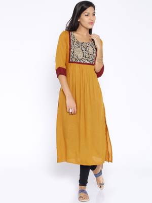 yellow printed cotton  kurti 1