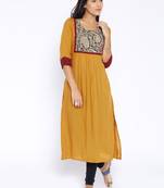 yellow printed cotton  kurti