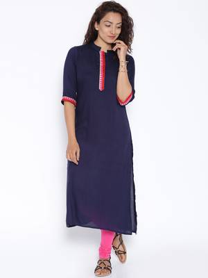 Navy Blue  printed cotton  kurti 1