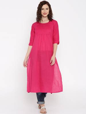 rani pink printed cotton  kurti 1