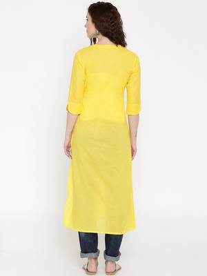 yellow printed cotton  kurti 2