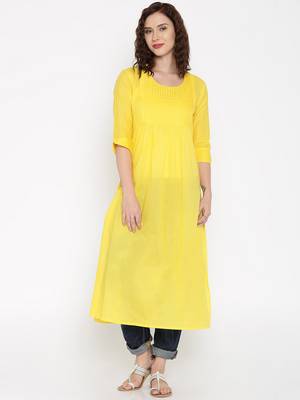 yellow printed cotton  kurti 1