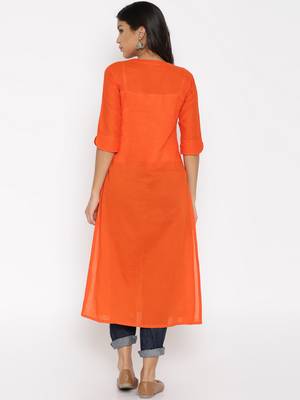 orange printed cotton  kurti 1