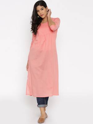 peach printed cotton  kurti 1