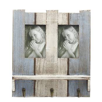 Wooden Blue Photo Frame With Key Hooks 1