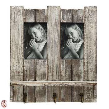 Natural Look Wooden Photo Frame With Key Hooks 1
