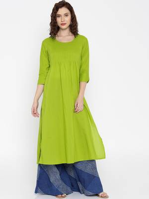 lime printed cotton  kurti 1