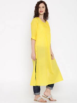 yellow printed cotton  kurti 3
