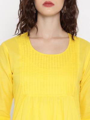 yellow printed cotton  kurti 4