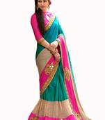Aqua blue embroidered georgette saree with blouse