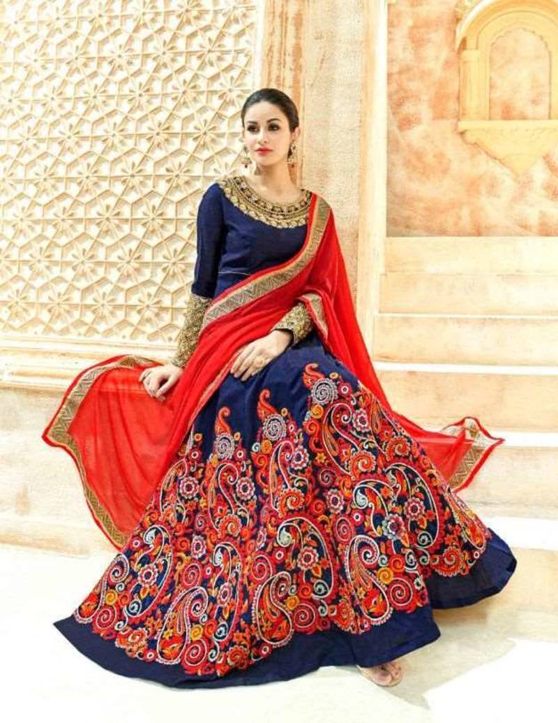 Teal embroidered silk salwar