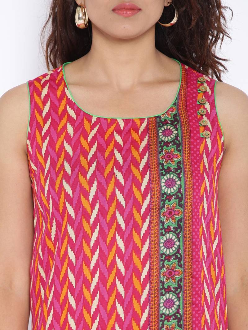 rani pink printed cotton  kurti