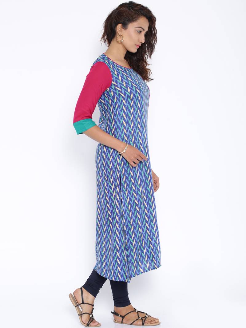 blue printed cotton  kurti