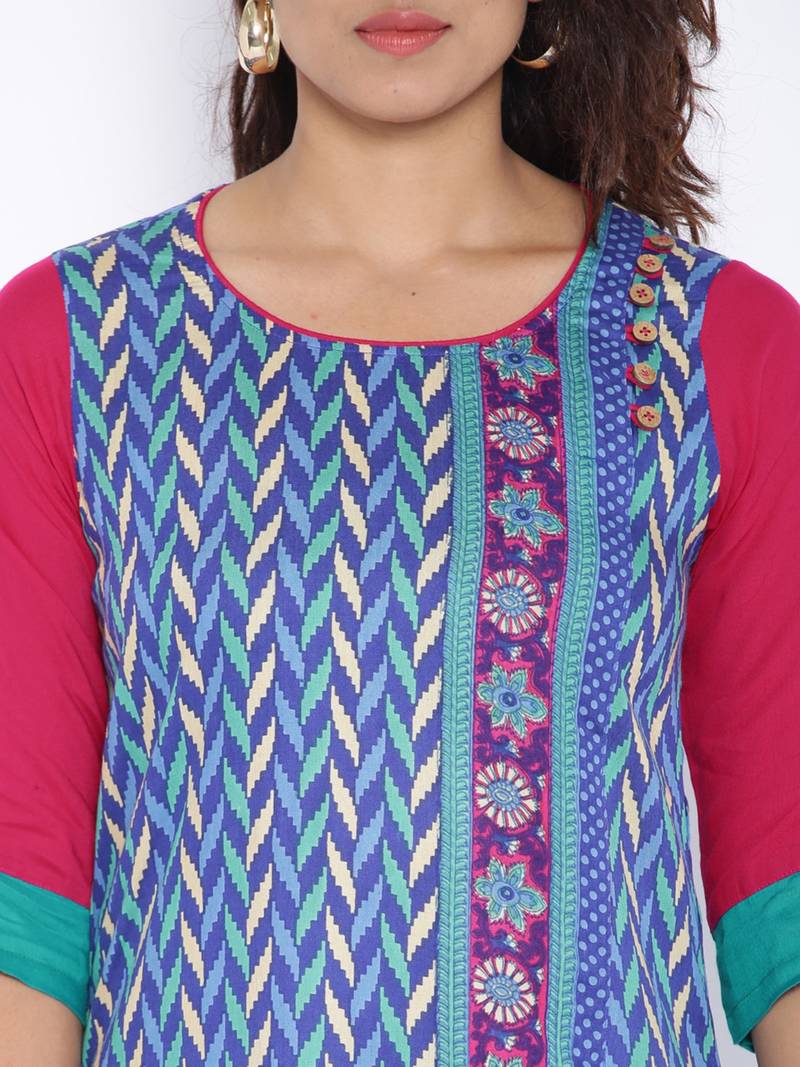blue printed cotton  kurti