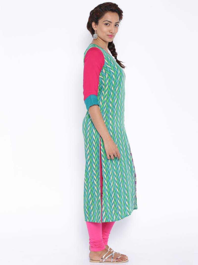 jade green printed cotton  kurti