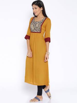 yellow printed cotton  kurti 2