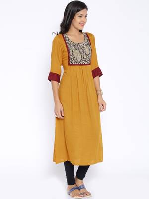 yellow printed cotton  kurti 3