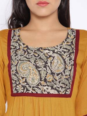 yellow printed cotton  kurti 4