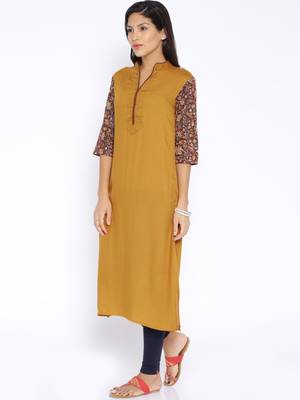 yellow printed cotton  kurti 2